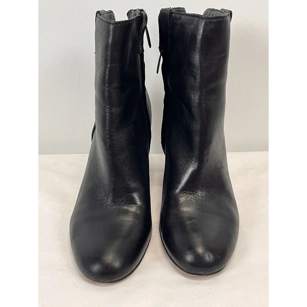 Sam Edelman Fairfield Black Leather Boots Booties GUC sz 9 Chunky Heel